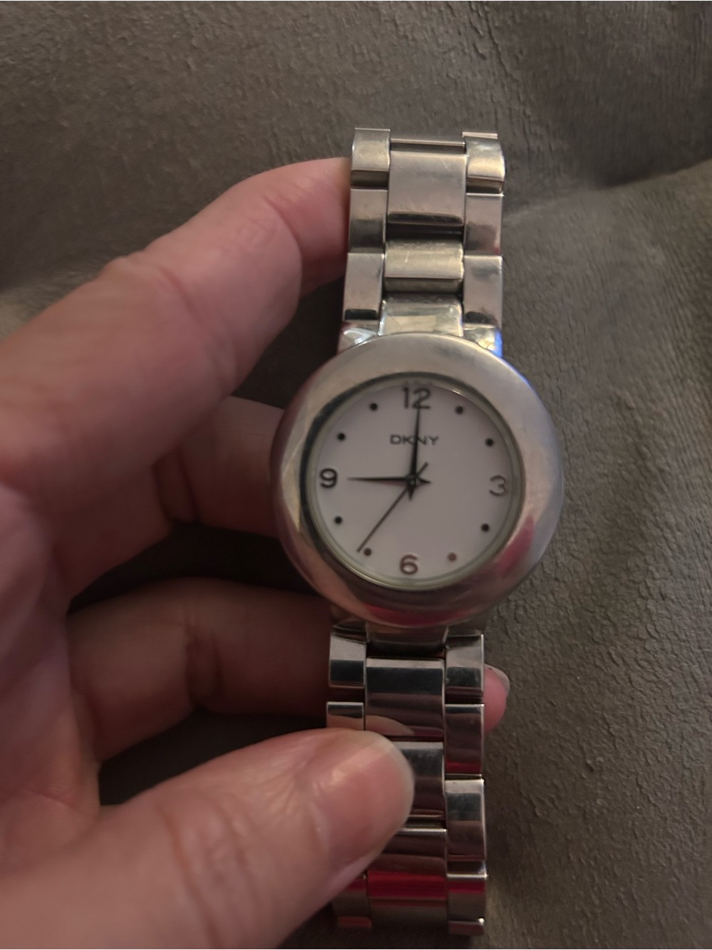DKNY Silver and White Round Dial Bracelet Watch